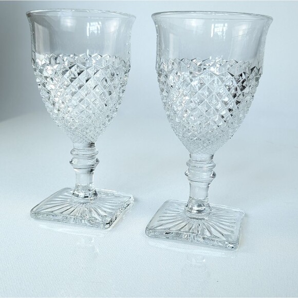Vintage Westmoreland Hobnail Pressed Glass Goblets Diamond Cut Clear – Set of 2 - Picture 2 of 6